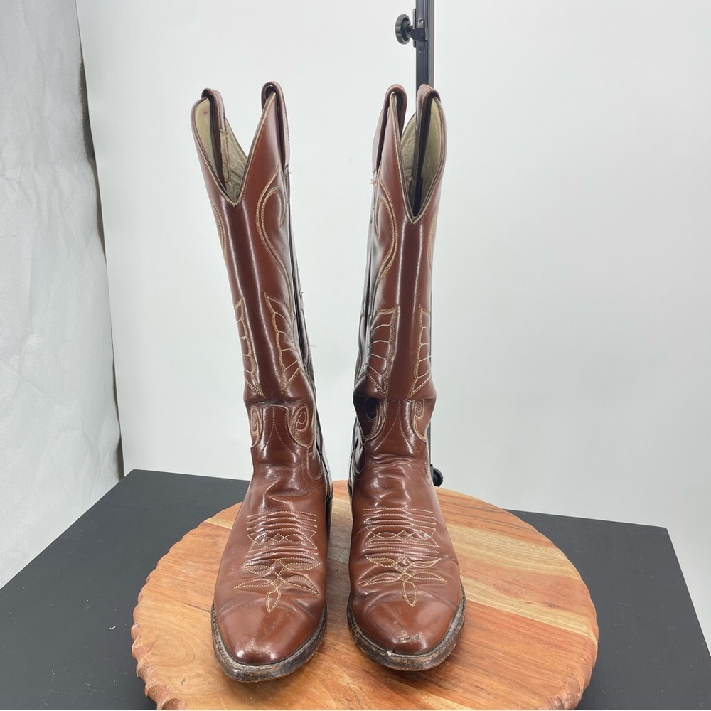 Vintage Larry Mahan Western Tall Boots Brown Leat… - image 2